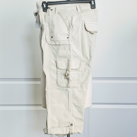 Marrakech Pants Capri Stretch Poplin Cargo Convertible Lightweight Ecru 30 NWT - Picture 7 of 13